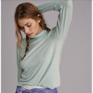 Anthropologie Mint Green Puff Sleeve Turtleneck